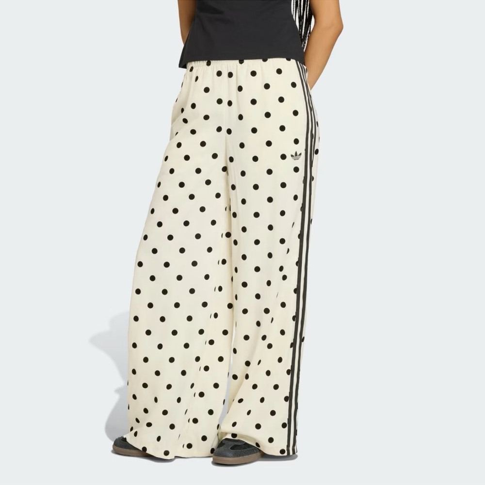 adidas Wide-Leg Polka Dot Track Pants in Cream and Black